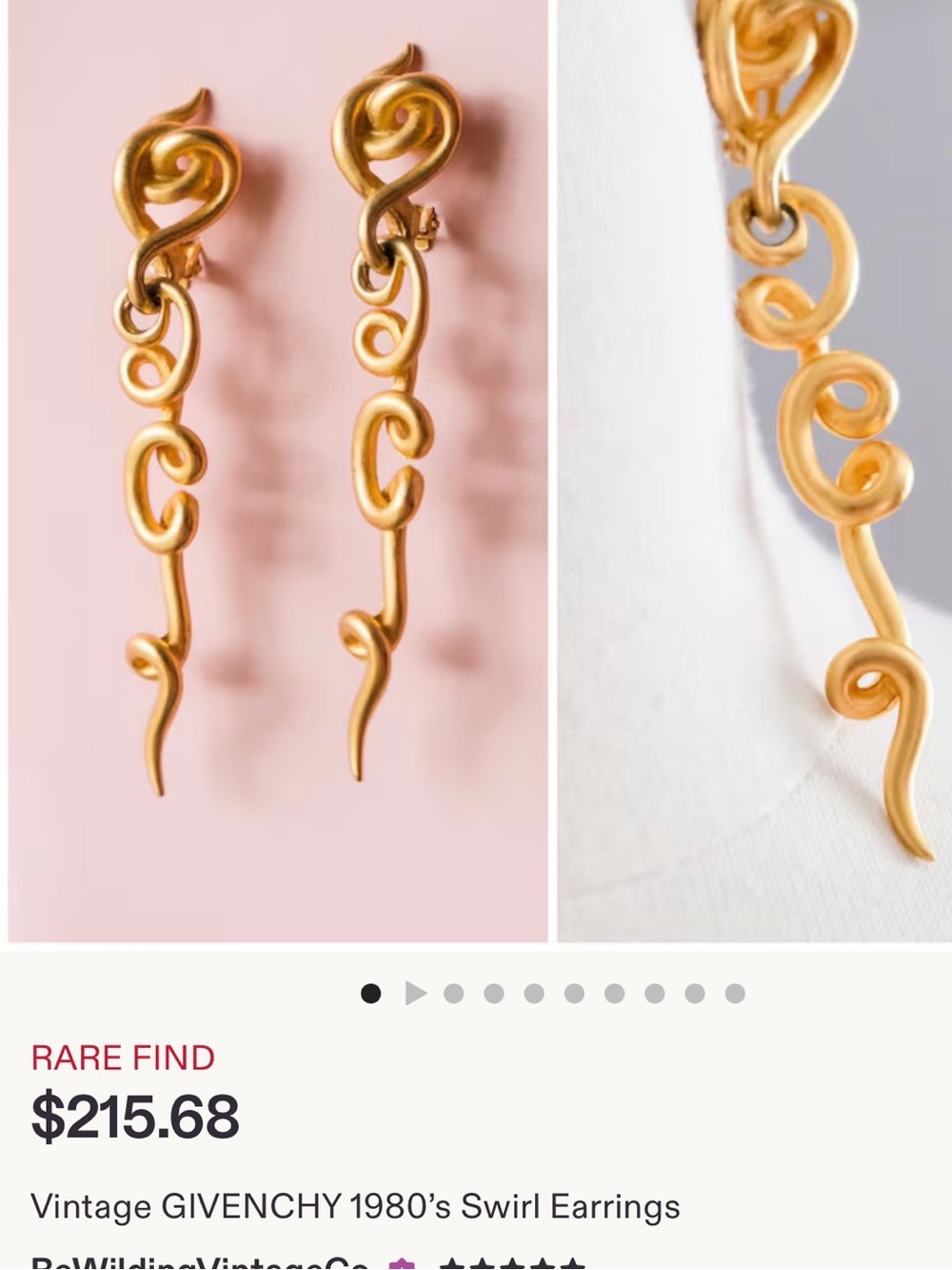 RARE vintage Givenchy snake Elegant Gold Earrings - Picture 2 of 4